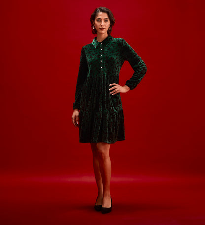 Rosanna Green Animal Velvet Short Dress