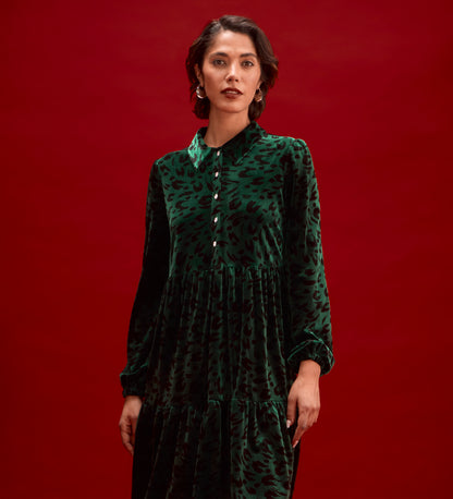 Rosanna Green Animal Velvet Short Dress