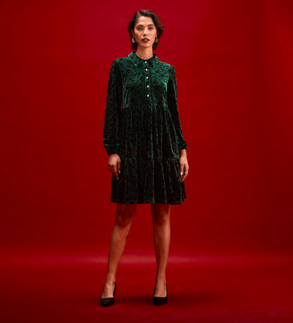 Rosanna Green Animal Velvet Short Dress