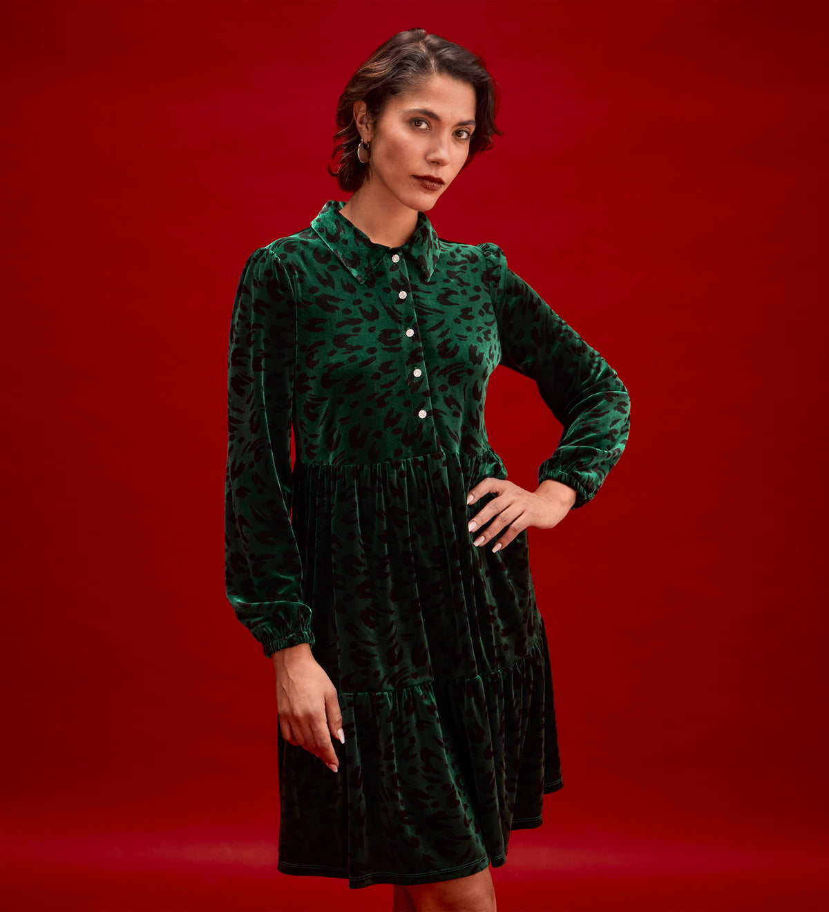 Rosanna Green Animal Velvet Short Dress
