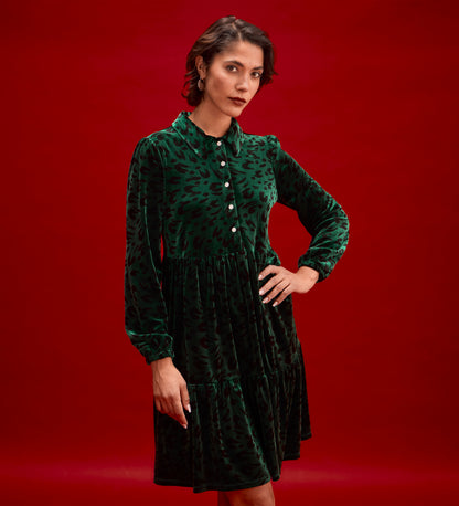 Rosanna Green Animal Velvet Short Dress