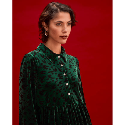 Rosanna Green Animal Velvet Short Dress