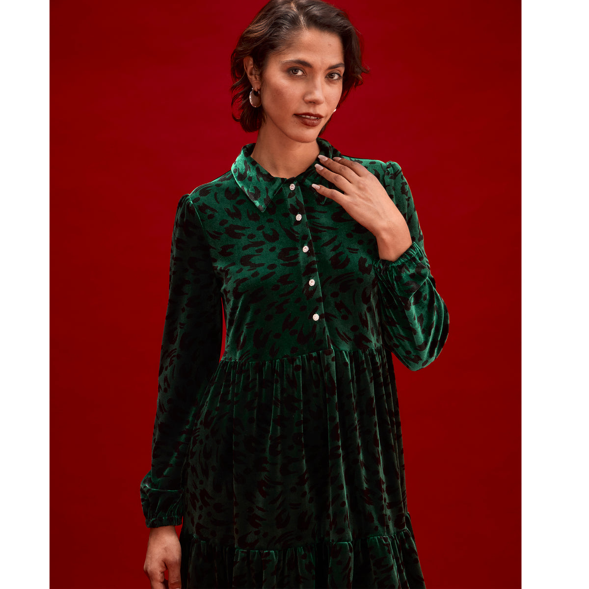 Rosanna Green Animal Velvet Short Dress