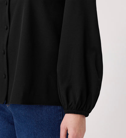 Elvora Black Button Up V-neck Top
