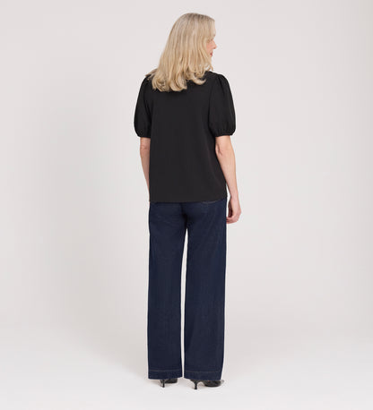 Fleur Black Button Down Short Sleeve Top