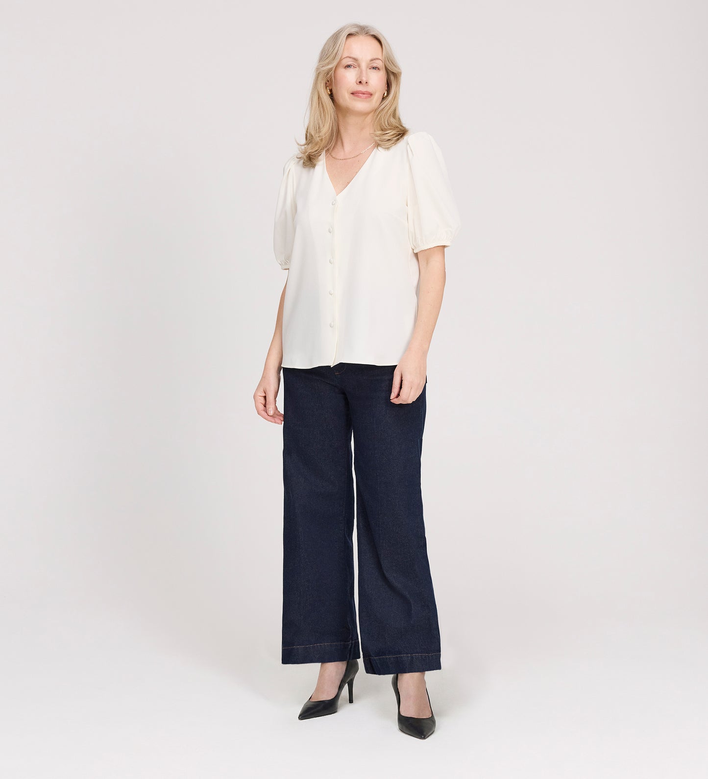 Fleur Ivory Button Down Short Sleeve Top