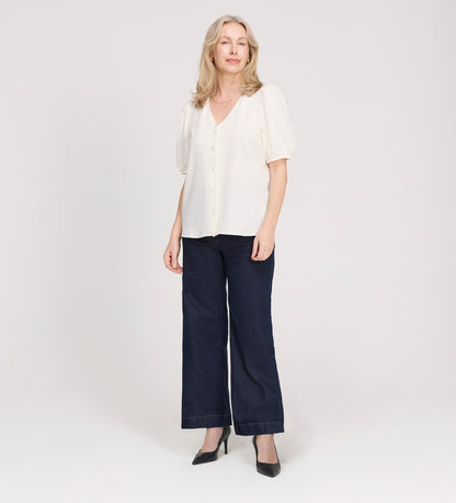 Fleur Ivory Button Down Short Sleeve Top