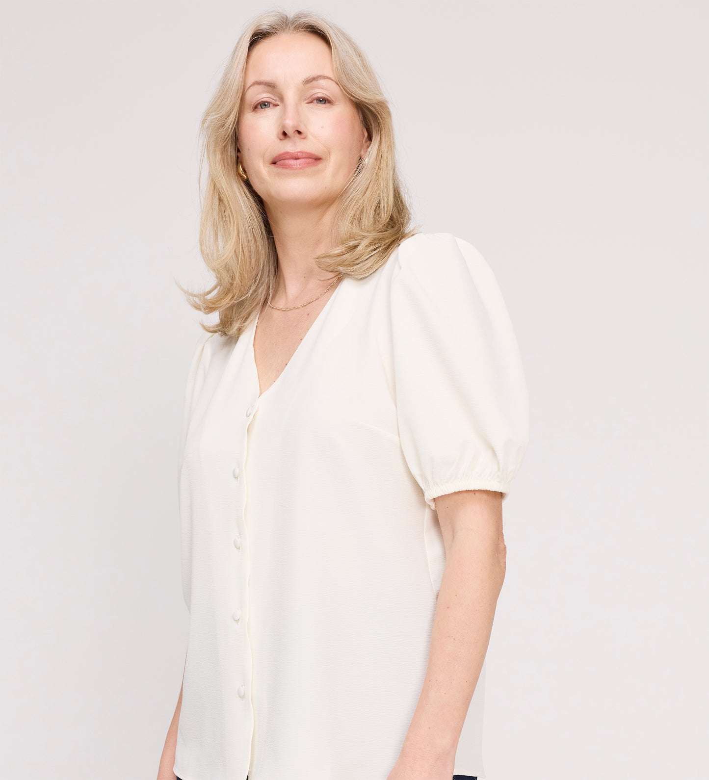 Fleur Ivory Button Down Short Sleeve Top