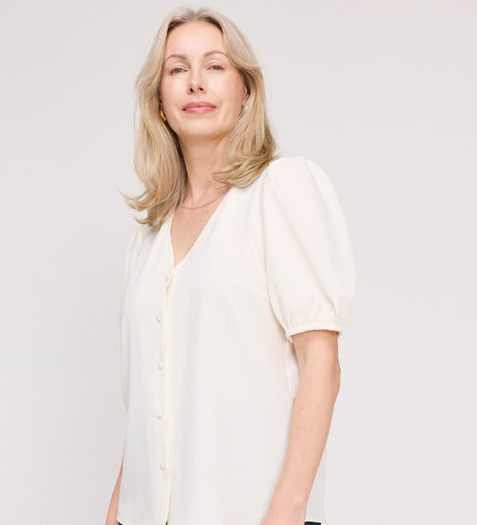 Fleur Ivory Button Down Short Sleeve Top