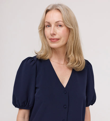 Fleur Navy Button Down Short Sleeve Top