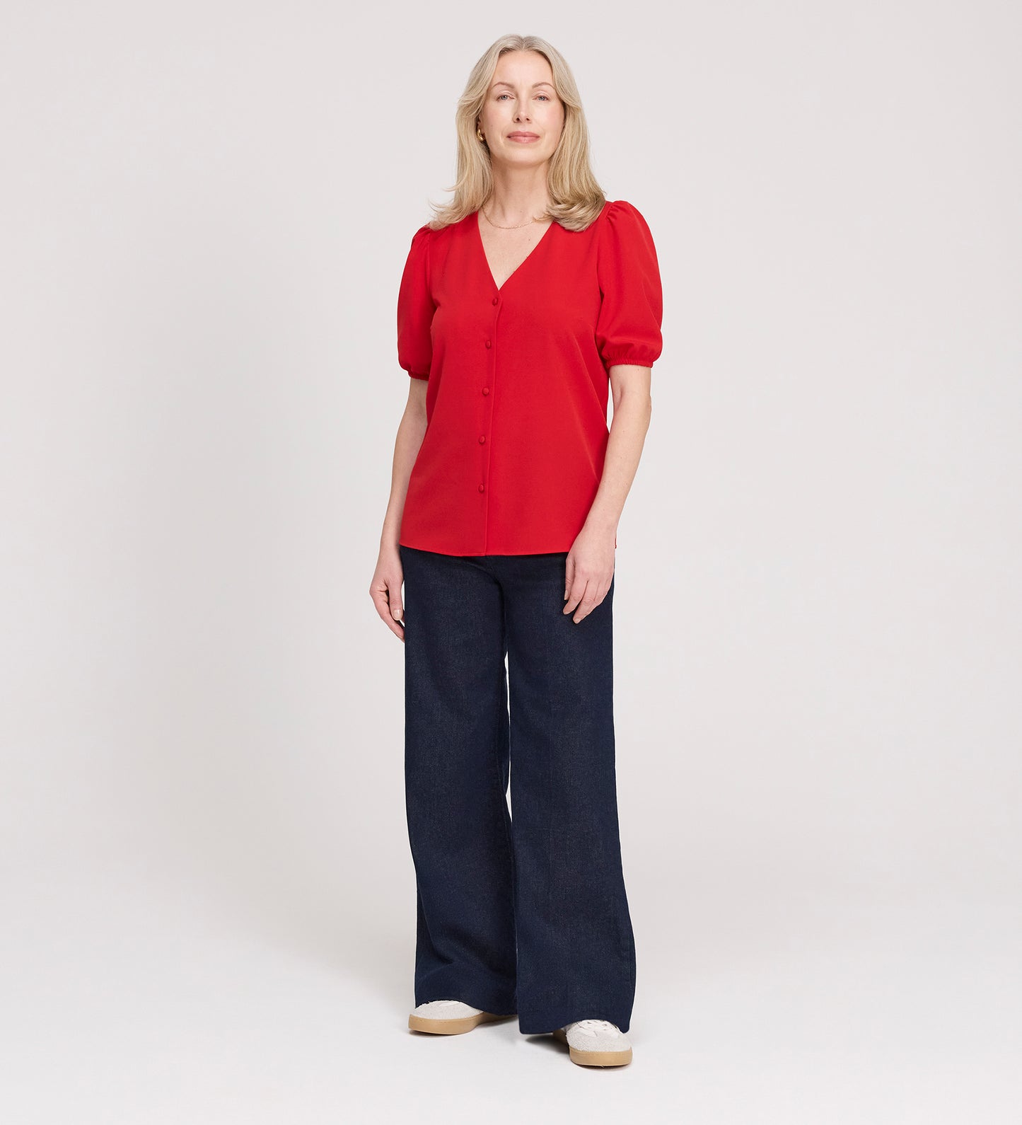 Fleur Red Button Down Short Sleeve Top