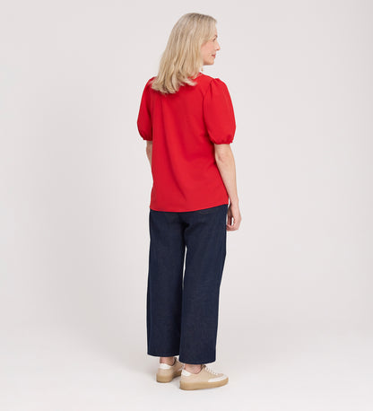 Fleur Red Button Down Short Sleeve Top