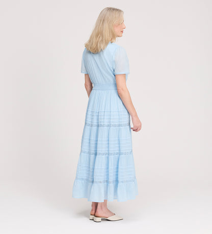 Juniper Pale Blue Cotton Lace Tiered Midi Dress