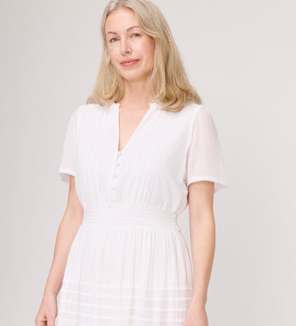 Juniper White Cotton Lace Tiered Midi Dress