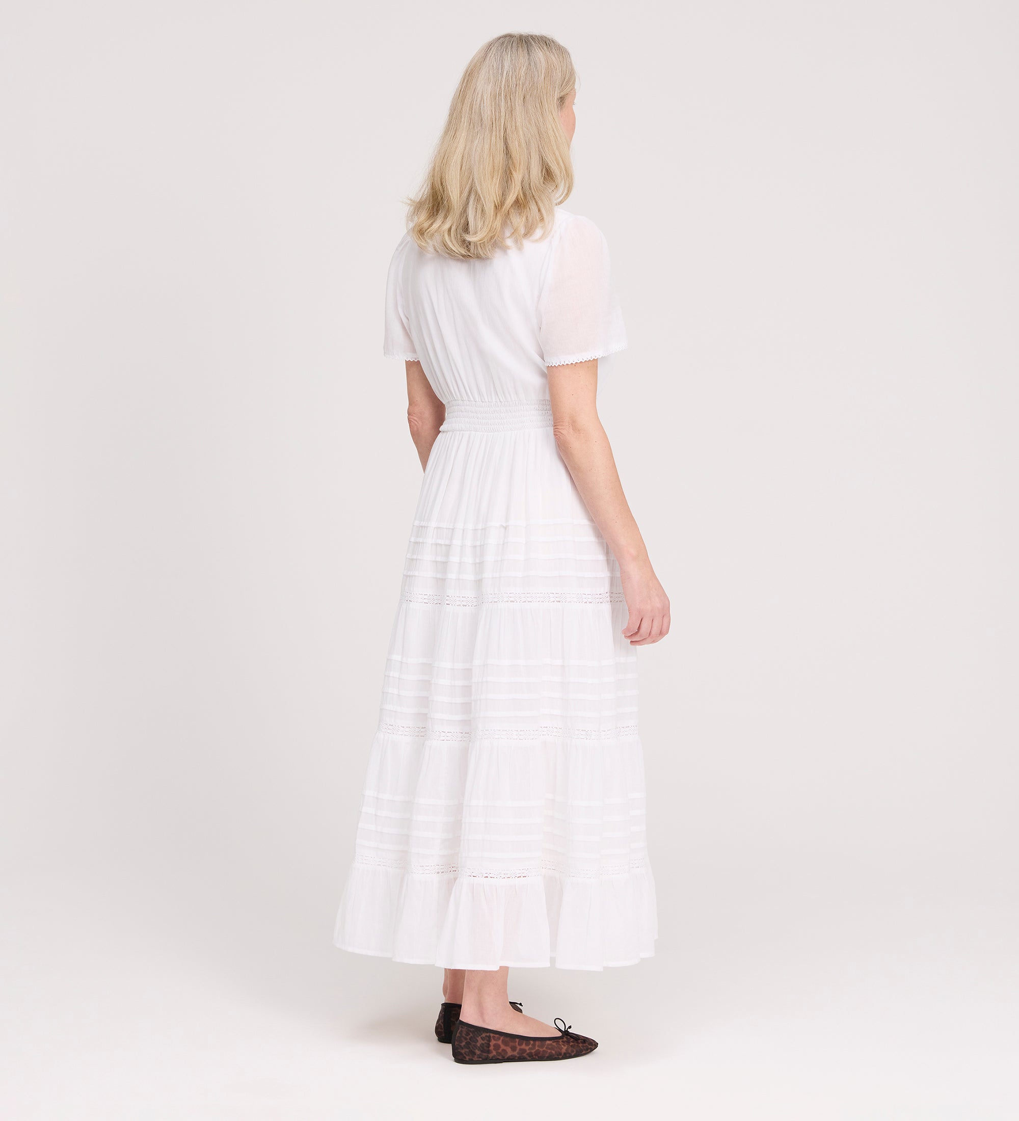 Juniper White Cotton Lace Tiered Midi Dress – Finery London