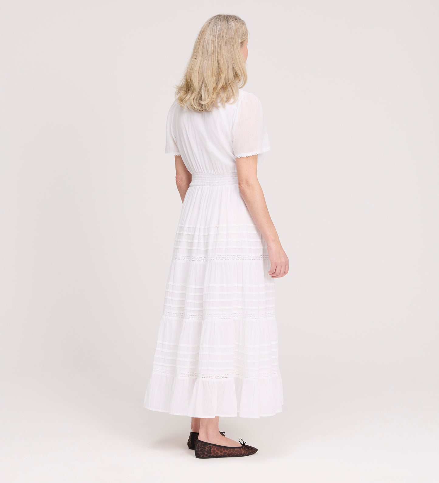 Juniper White Cotton Lace Tiered Midi Dress
