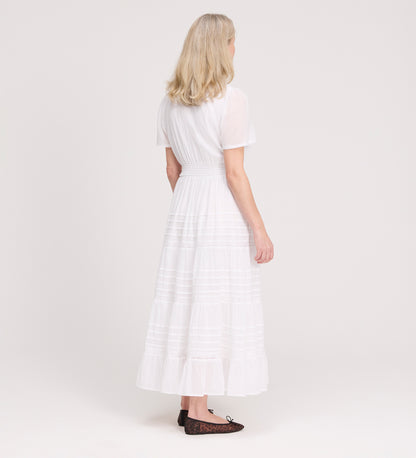 Juniper White Cotton Lace Tiered Midi Dress