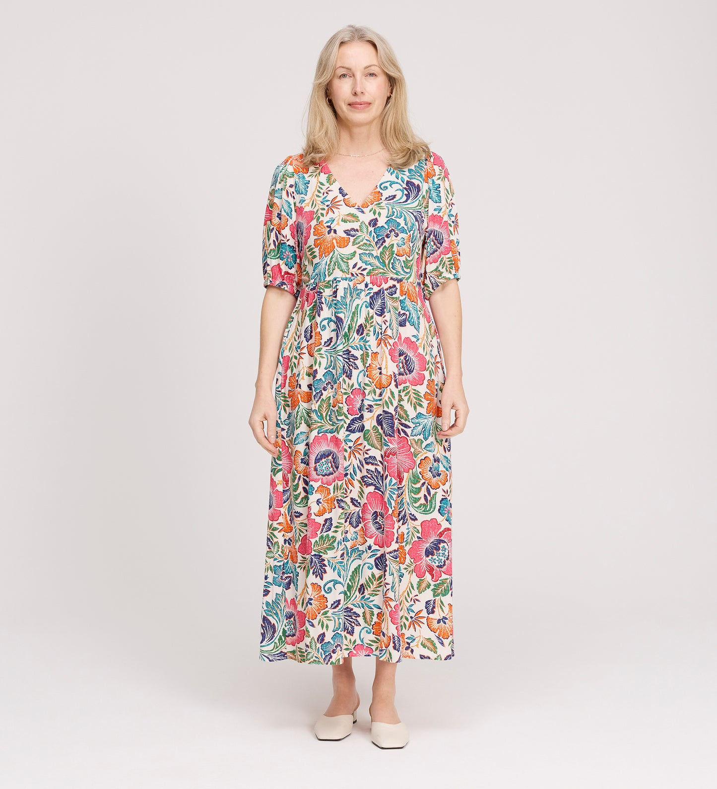 Logan Pink Floral Midi Dress