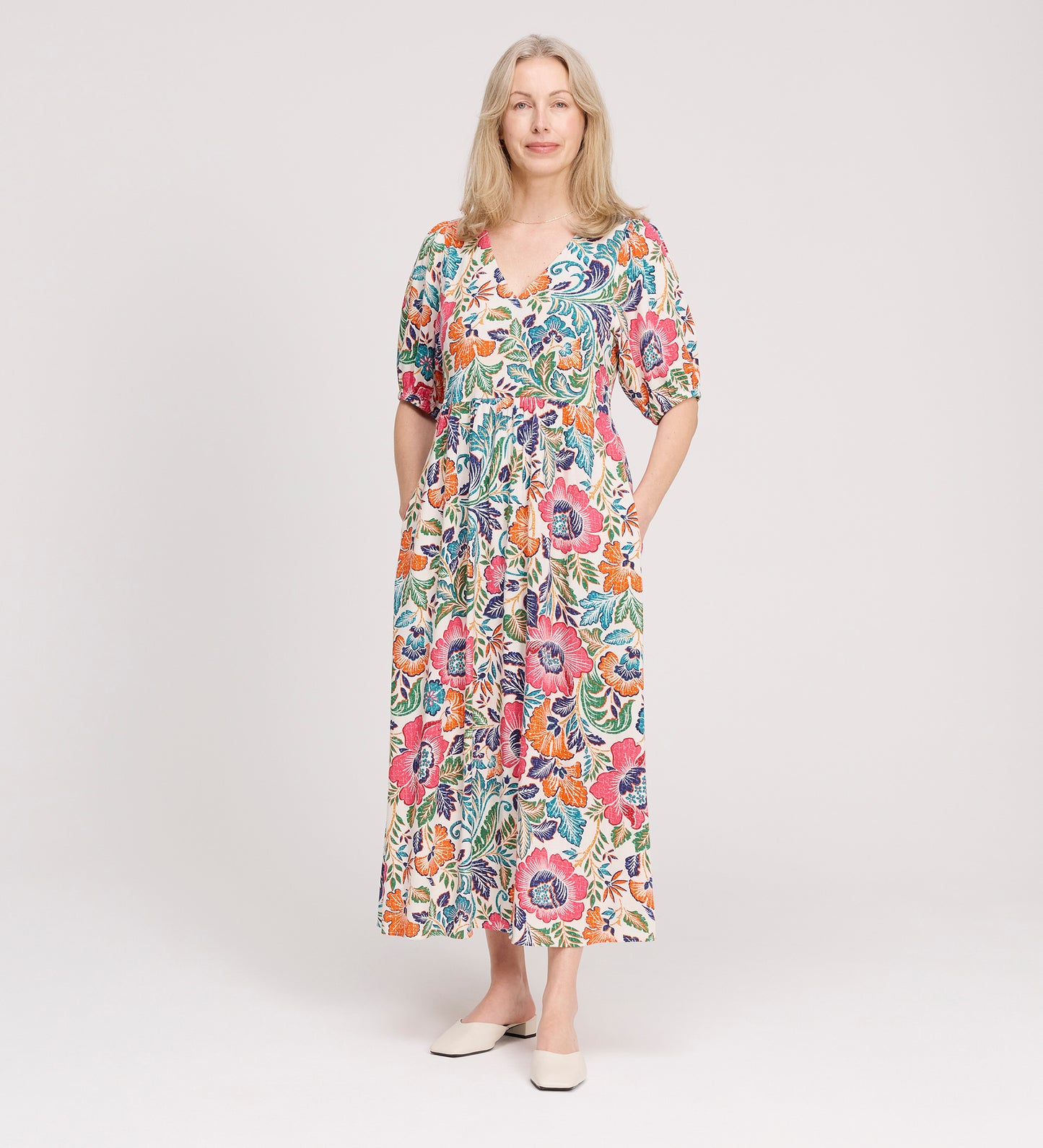Logan Pink Floral Midi Dress