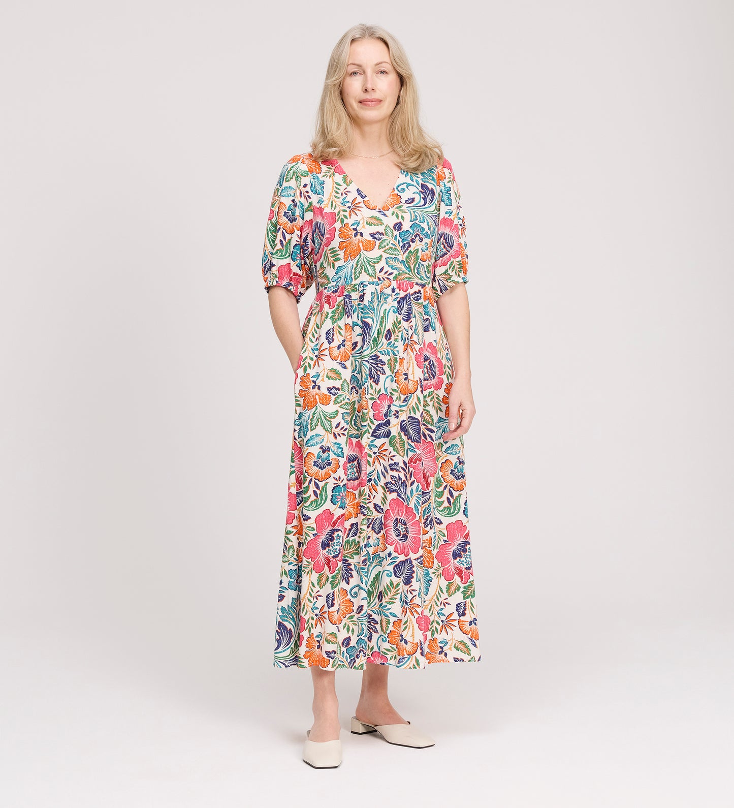 Logan Pink Floral Midi Dress