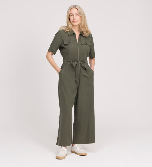 Marie Khaki Cupro Jumpsuit