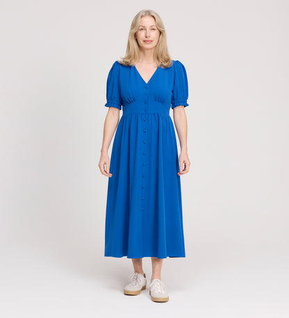 Samantha Cobalt Button Through Midi Dress | Finery London