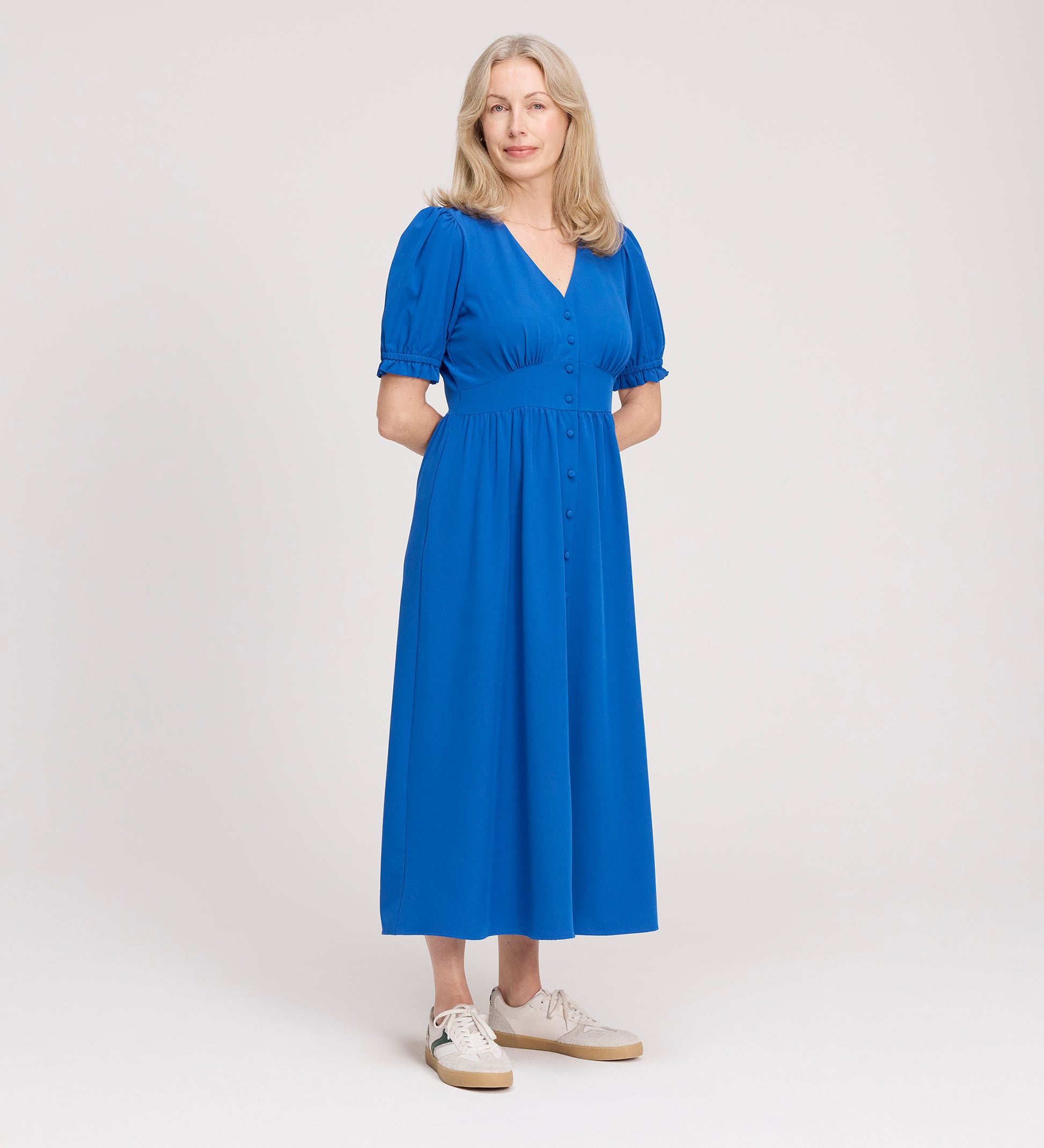 Samantha Cobalt Button Through Midi Dress – Finery London