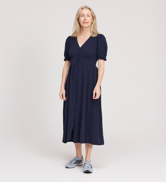 Samantha Navy Button Through Midi Dress