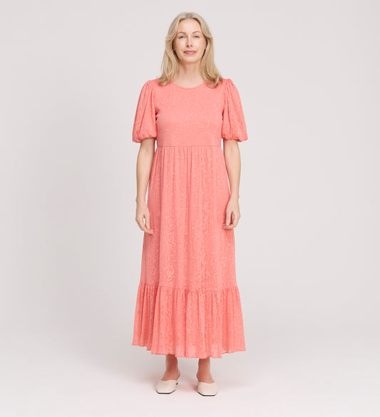 Yasmine Coral Jersey Midi Dress