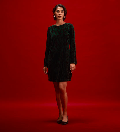 Hattie Green Zebra Jersey Velvet Short Dress