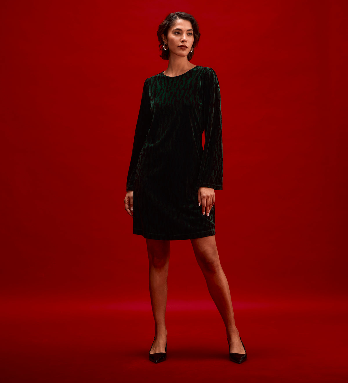 Hattie Green Zebra Jersey Velvet Short Dress