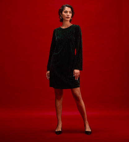 Hattie Green Zebra Jersey Velvet Short Dress