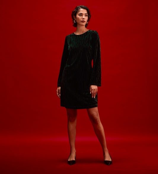 Hattie Green Zebra Jersey Velvet Short Dress