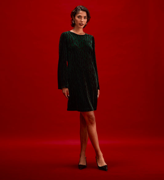 Hattie Green Zebra Jersey Velvet Short Dress