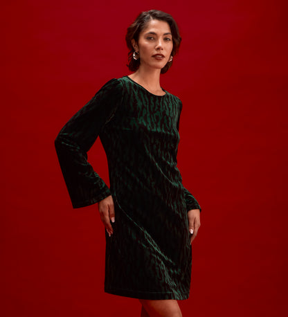 Hattie Green Zebra Jersey Velvet Short Dress