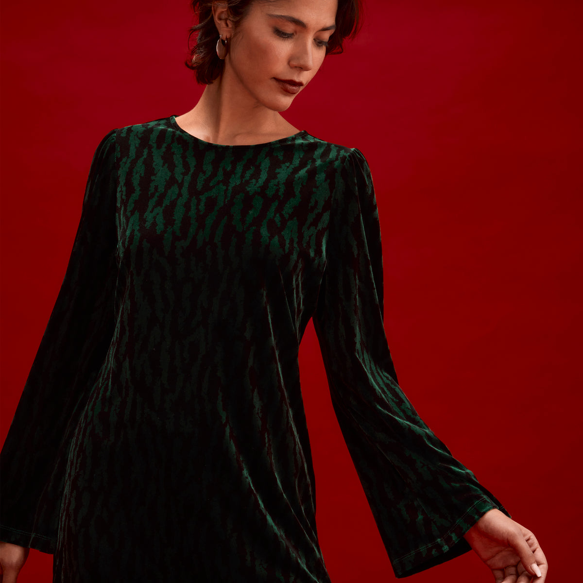 Hattie Green Zebra Jersey Velvet Short Dress