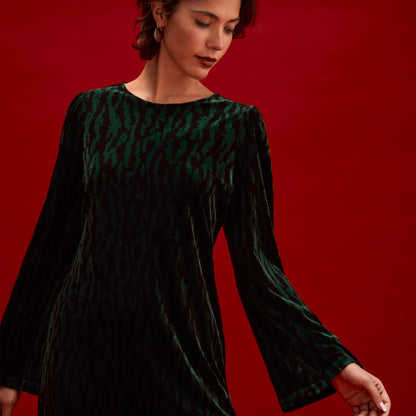 Hattie Green Zebra Jersey Velvet Short Dress