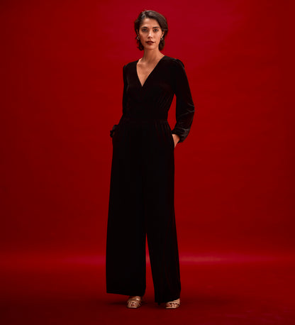 Anna Black Velvet Jumpsuit