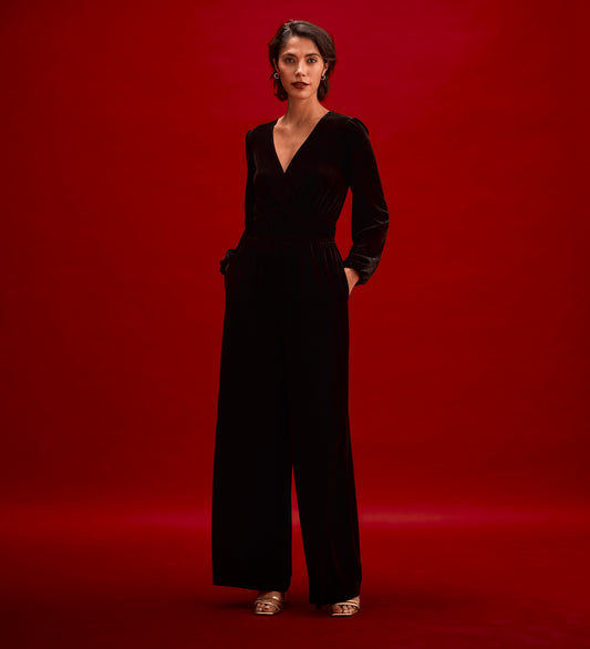 Anna Black Velvet Jumpsuit