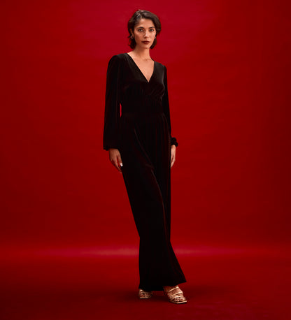 Anna Black Velvet Jumpsuit