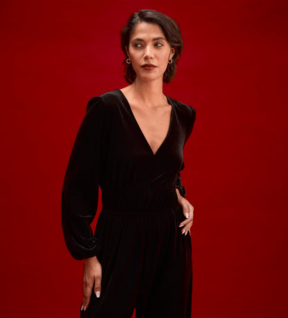 Anna Black Velvet Jumpsuit