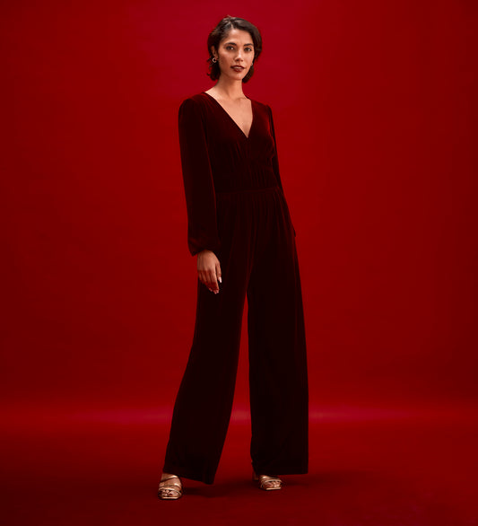 Anna Burgundy Velvet Jumpsuit