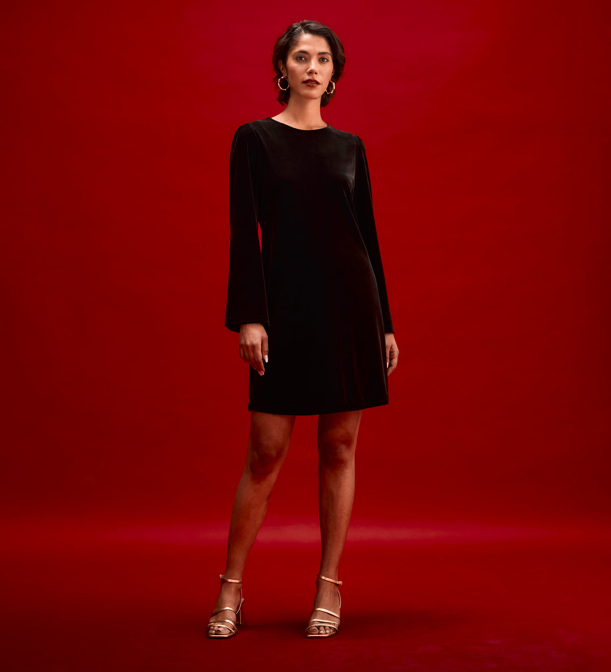 Hattie Black Velvet Short Dress