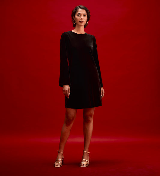 Hattie Black Velvet Short Dress