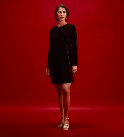 Hattie Black Velvet Short Dress