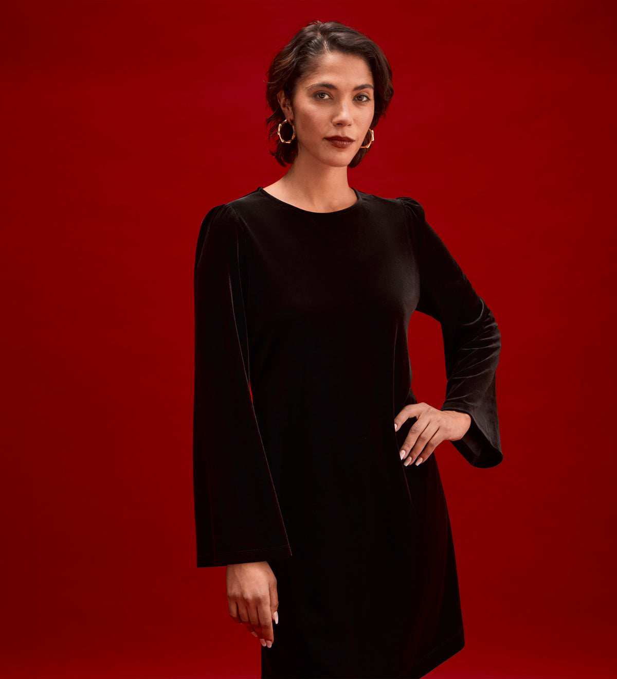 Hattie Black Velvet Short Dress
