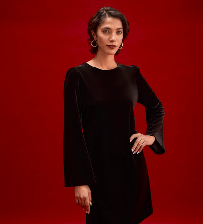 Hattie Black Velvet Short Dress