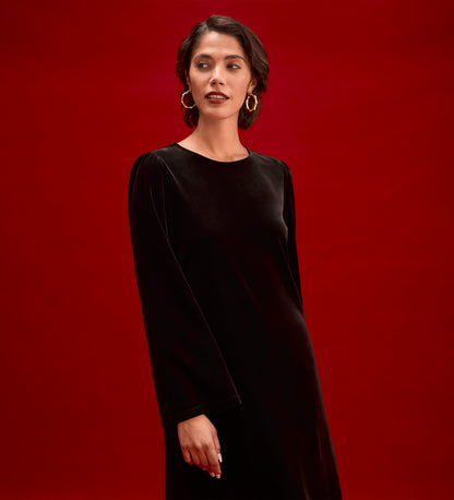 Hattie Black Velvet Short Dress