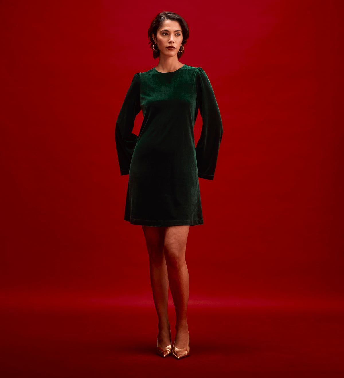 Hattie Bottle Green Velvet Short Dress