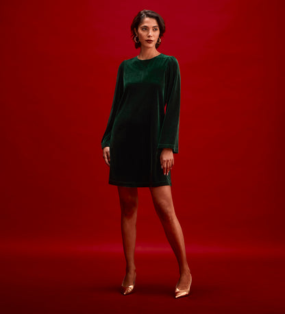 Hattie Bottle Green Velvet Short Dress